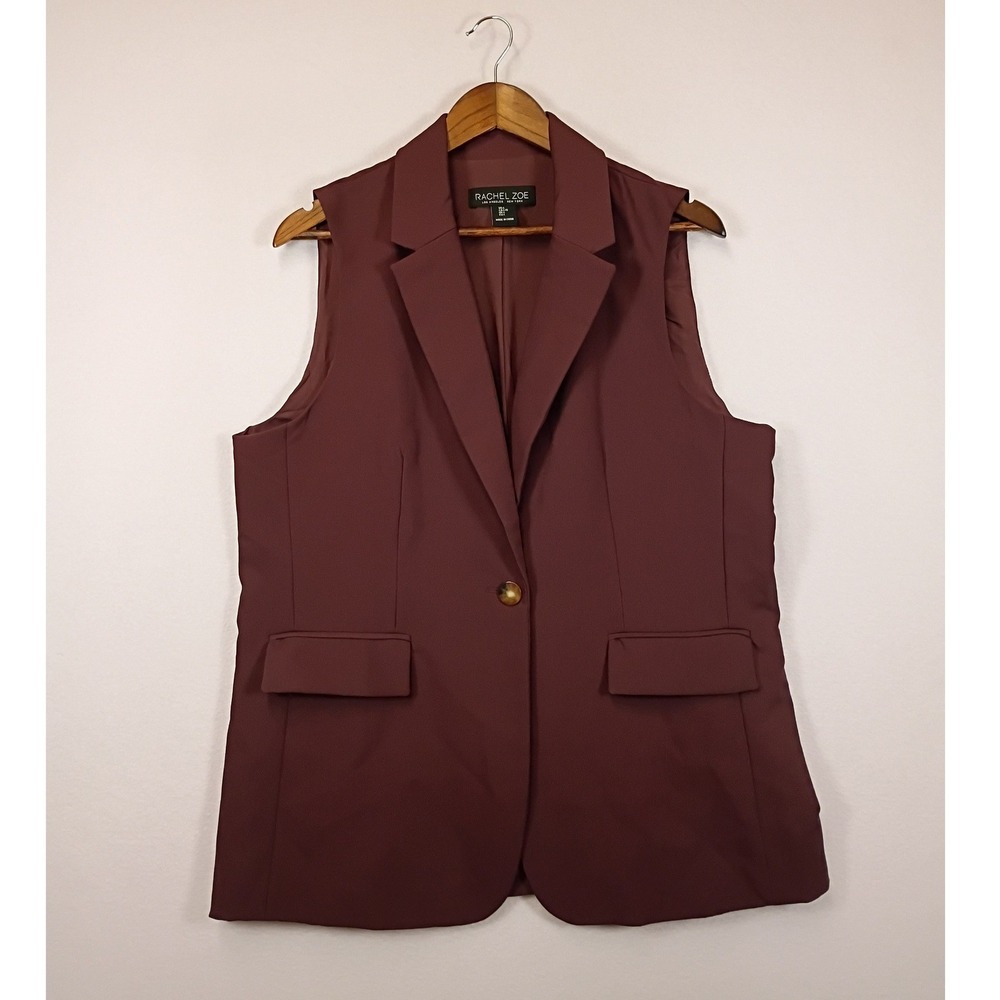 Dark Academia Rachel Zoe Womens Large Burgundy Sleeveless Blazer Vest Button